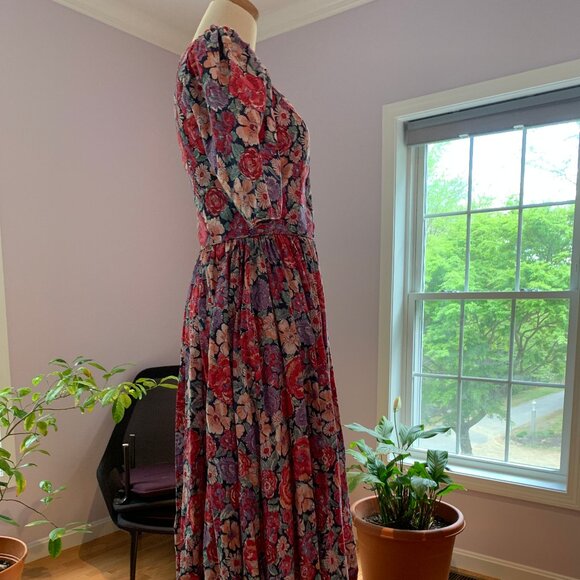 Vintage Laura Ashley scoop neck red floral dress US 10 - Picture 4 of 8